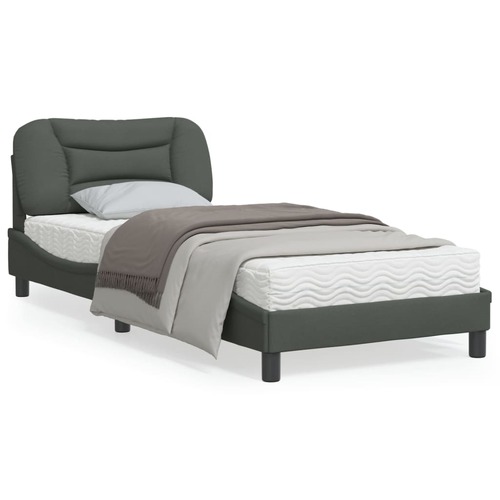 Bed Frame with LED without Mattress "Hvar" Dark Grey 90x190 cm Fabric