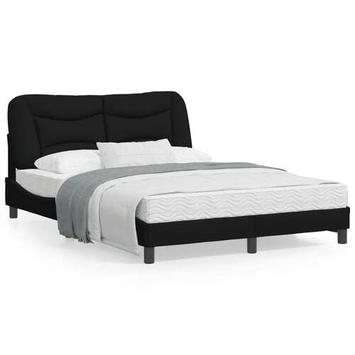 Bed Frame with LED without Mattress "Hvar" Black 137x190 cm Double Fabric