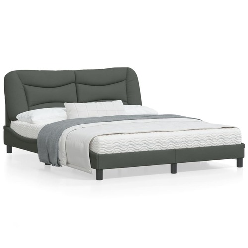 Bed Frame with LED without Mattress "Hvar" Dark Grey 152x203 cm Queen Fabric