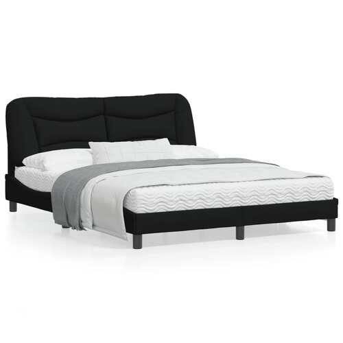 Bed Frame with LED without Mattress "Hvar" Black 152x203 cm Queen Fabric