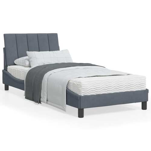 Bed Frame with LED without Mattress "Hanko" Dark Grey 90x190 cm Velvet