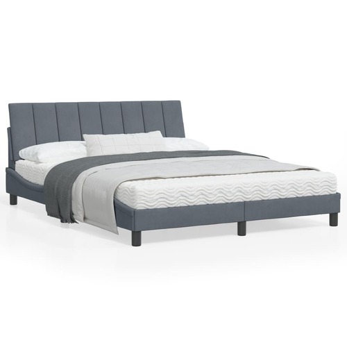 Bed Frame with LED without Mattress "Hanko" Dark Grey 152x203 cm Queen Velvet