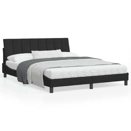 Bed Frame with LED without Mattress "Hanko" Black 152x203 cm Queen Velvet