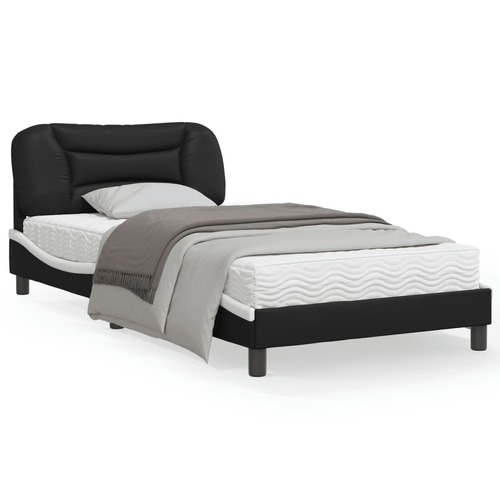Bed Frame with LED without Mattress "Hvar" Black and White 107x203 cm