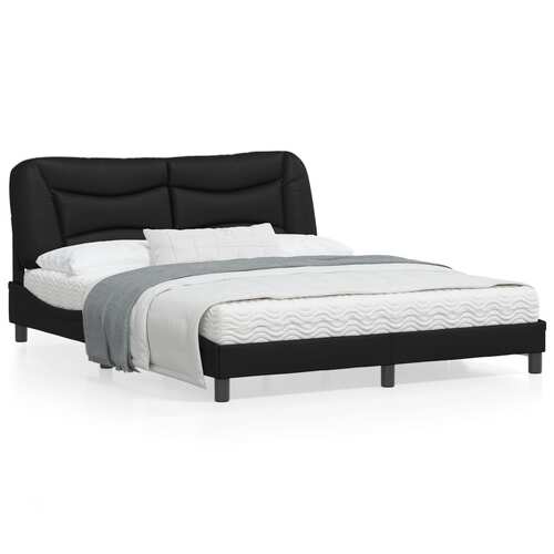 Bed Frame with LED without Mattress "Hvar" Black 152x203 cm