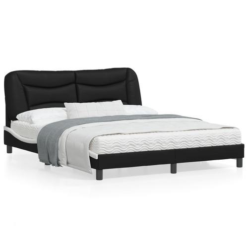 Bed Frame with LED without Mattress "Hvar" Black and White 152x203 cm