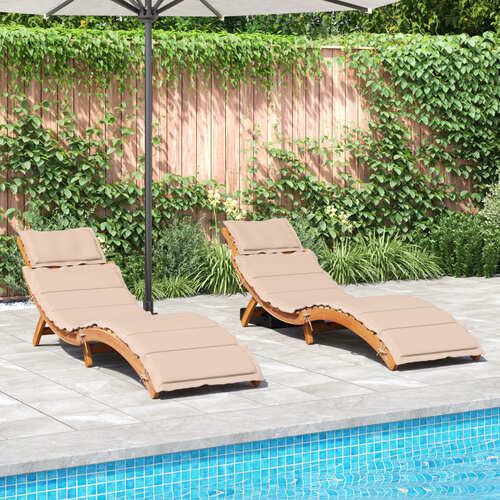 Sun Loungers with Cushions 2 pcs Beige Solid Wood Acacia