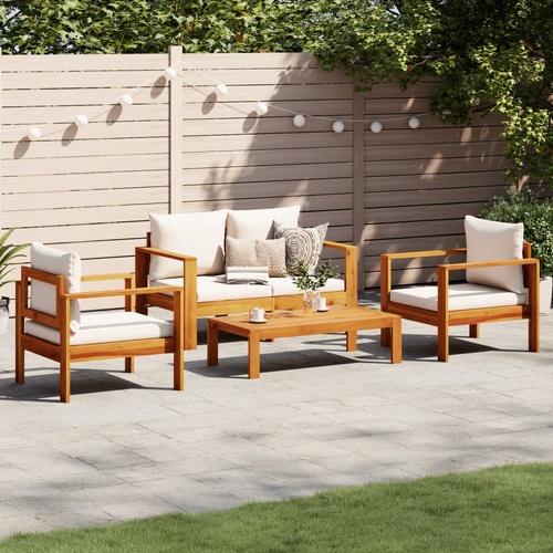 4 Piece Garden Sofa Set with Cushions Solid Wood Acacia