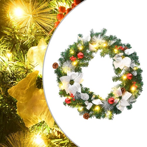 Christmas Wreath with LED Lights Green 60 cm PVC