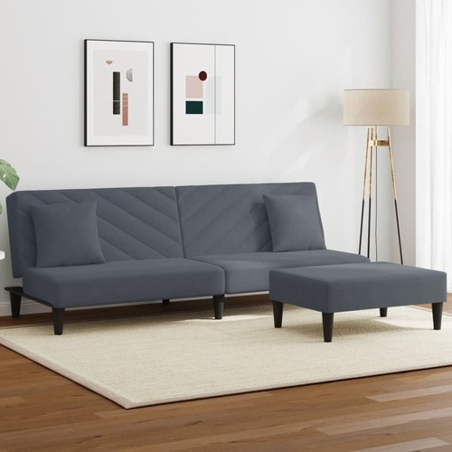 2 Piece Sofa Set with Pillows Dark Grey Velvet