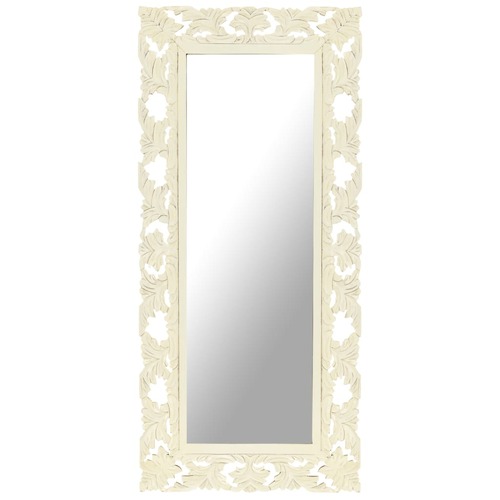 Hand Carved Mirror White 110x50 cm Solid Mango Wood