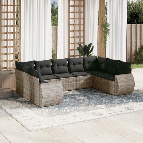 9 Piece Garden Sofa Set with Cushions Grey Poly Rattan