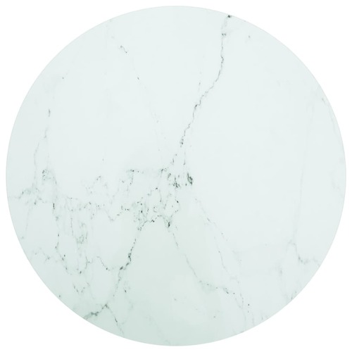 Table Top White Ø80x1 cm Tempered Glass with Marble Design
