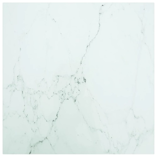 Table Top White 60x60 cm 6 mm Tempered Glass with Marble Design