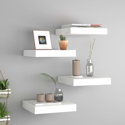 Floating Wall Shelves 4 pcs White 23x23.5x3.8 cm MDF