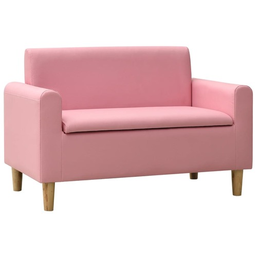 2-Seater Children Sofa Pink Faux Leather