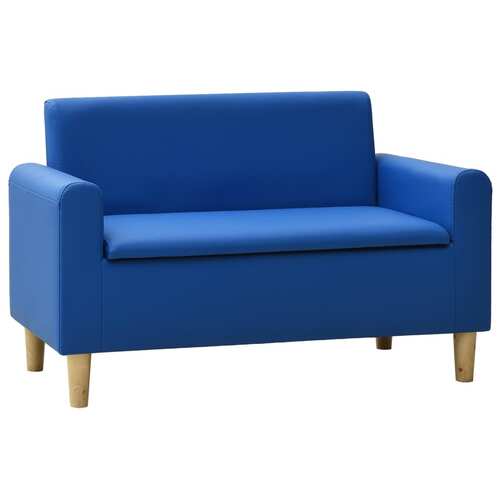 2-Seater Children Sofa Blue Faux Leather
