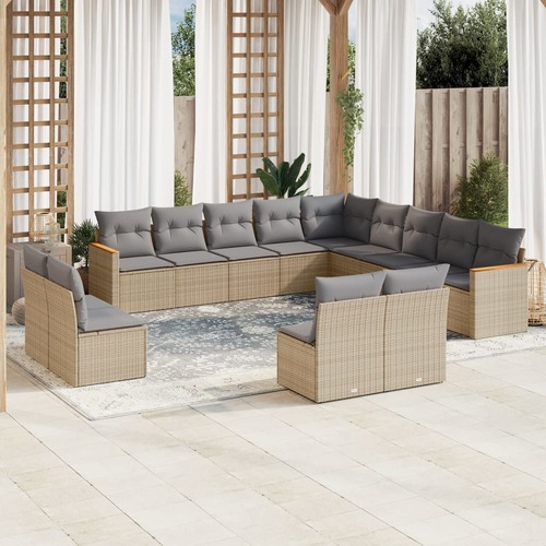 13 Piece Garden Sofa Set with Cushions Beige Poly Rattan