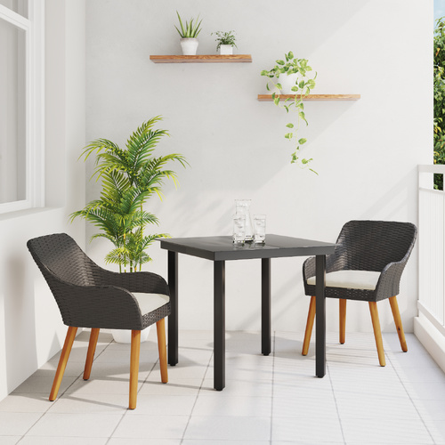 3 Piece Black Poly Rattan Garden Dining Set