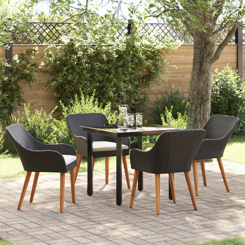 5 Piece Garden Dining Set - Black Poly Rattan