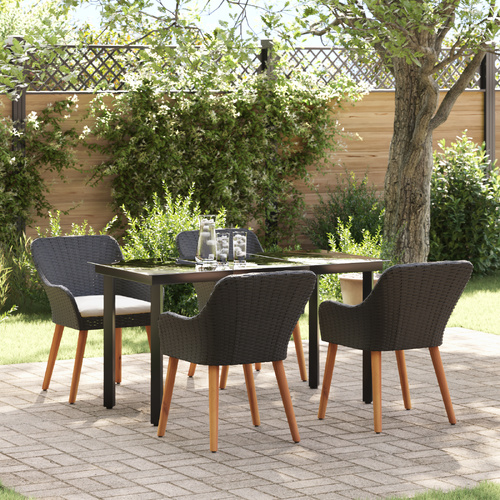 5 Piece Garden Dining Set - Black Poly Rattan