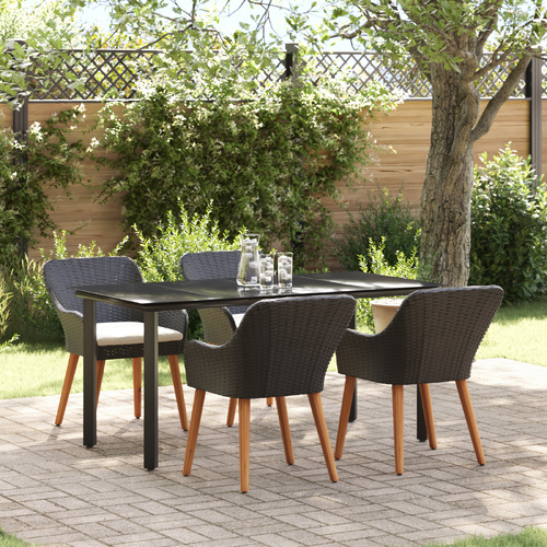 Garden Dining Set with Cushion 5 pcs Black Poly Rattan