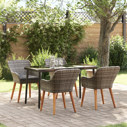 Garden Dining Set with Cushion 5 pcs Grey Poly Rattan