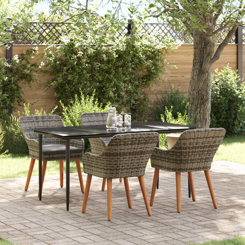 Garden Dining Set with Cushion 5 pcs Grey Poly Rattan