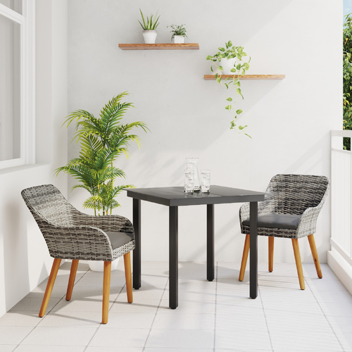 3 Piece Garden Dining Set Grey Poly Rattan