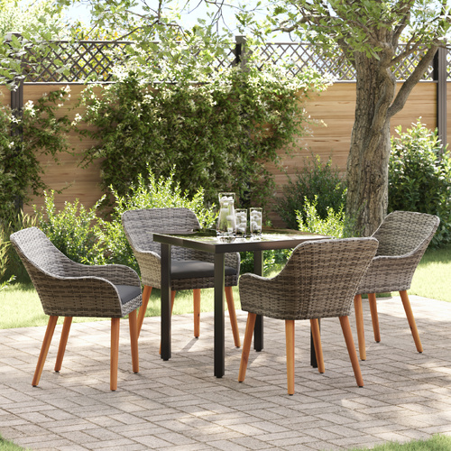Garden Dining Set with Cushion 5 pcs Grey Poly Rattan