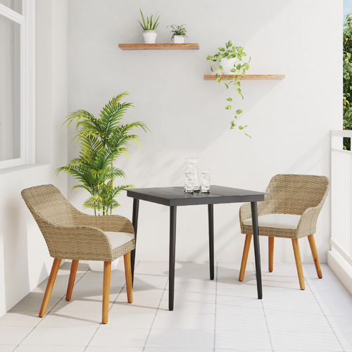 3 Piece Garden Dining Set Beige Poly Rattan