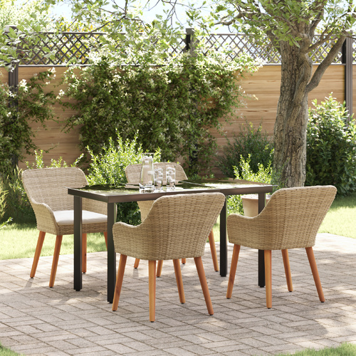 5 Piece Garden Dining Set Beige Poly Rattan