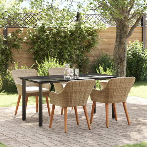 5 Piece Garden Dining Set Beige Poly Rattan