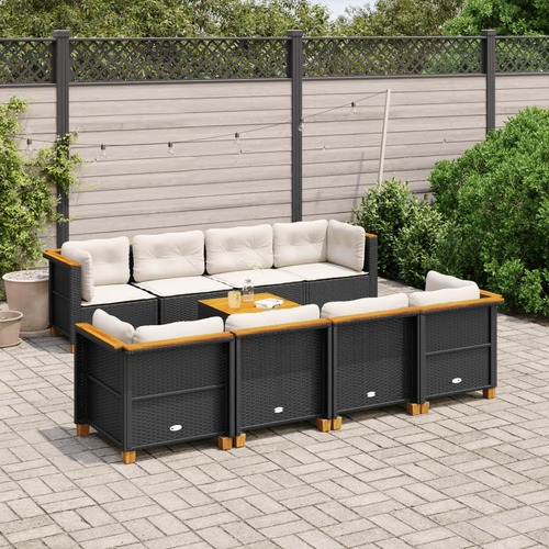 9 Piece Garden Sofa Set with Cushions Black Poly Rattan