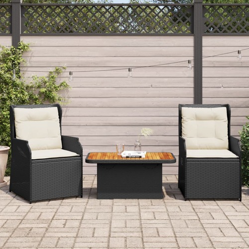 3 Piece Garden Lounge Set with Cushions Black Poly Rattan