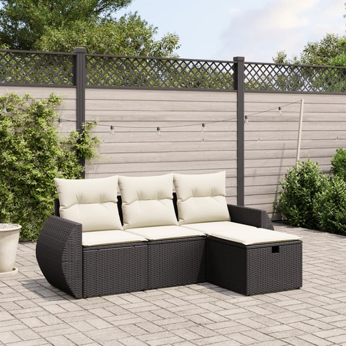 4 Piece Garden Sofa Set with Cushions Black Poly Rattan