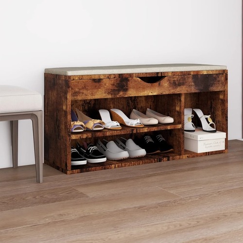 Shoe Bench with Cushion Smoked Oak 104x30x49 cm Engineered Wood