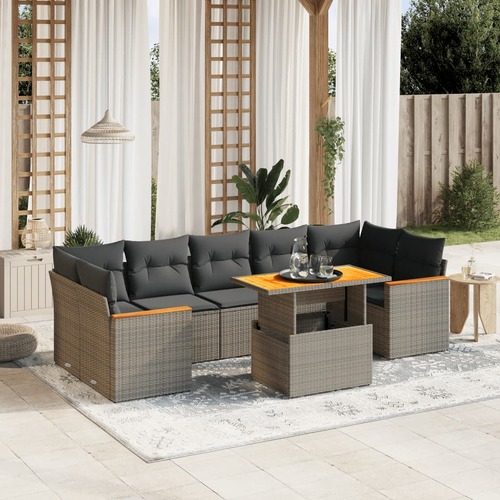 8 Piece Garden Sofa Set with Cushions Grey Poly Rattan