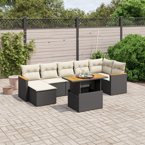 8 Piece Garden Sofa Set with Cushions Black Poly Rattan
