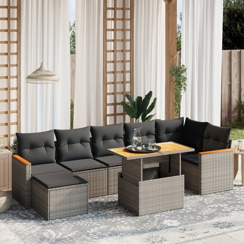 8 Piece Garden Sofa Set with Cushions Grey Poly Rattan