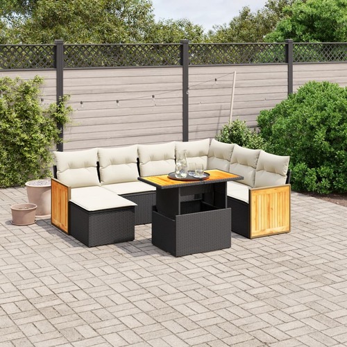 8 Piece Garden Sofa Set with Cushions Black Poly Rattan