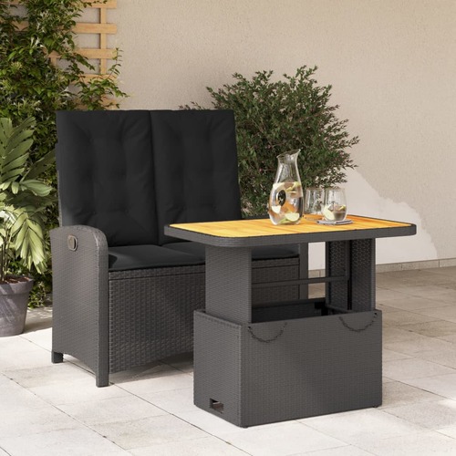 2 Piece Garden Dining Set with Cushions Black Poly Rattan
