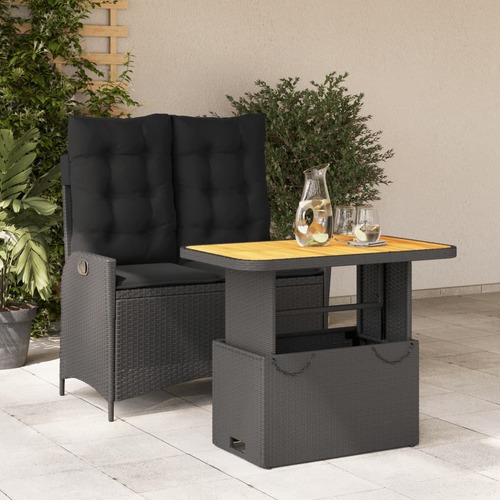 2 Piece Garden Dining Set with Cushions Black Poly Rattan