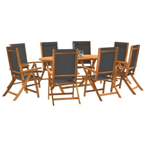 9 Piece Garden Dining Set Solid Wood Acacia and Textilene
