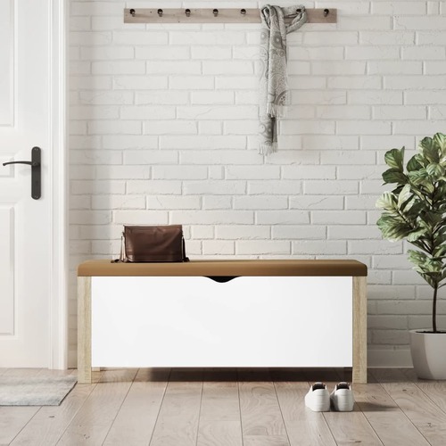 Storage Box with Cushion White & Sonoma Oak 105x40x45 cm