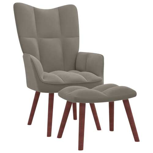 Relaxing Chair with a Stool Light Grey Velvet