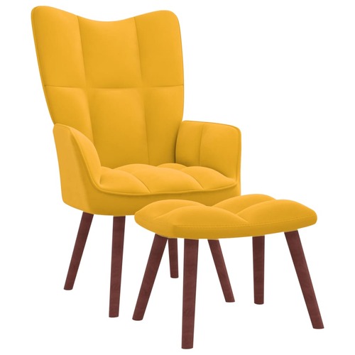 Relaxing Chair with a Stool Mustard Yellow Velvet