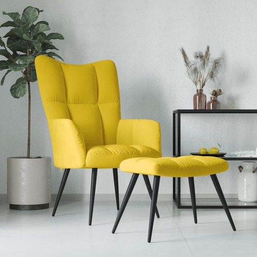 Relaxing Chair with a Stool Mustard Yellow Velvet