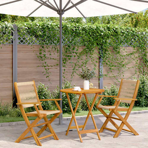 3 Piece Bistro Set Beige Polypropylene and Solid Wood