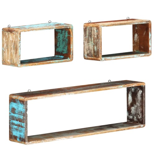 3 Piece Wall Cube Shelf Set Solid Reclaimed Wood